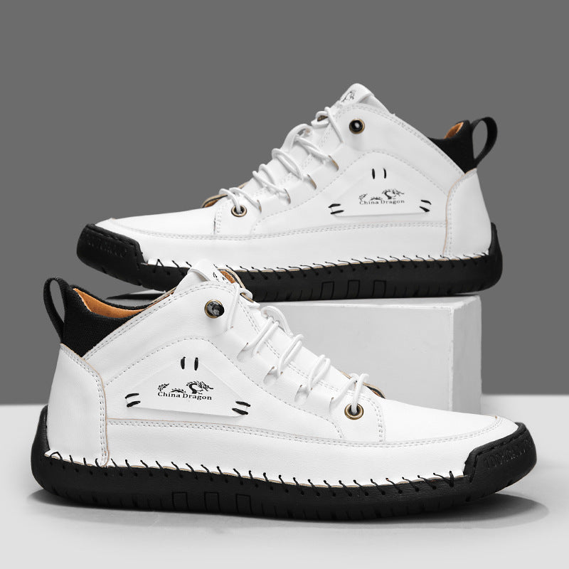 Baskets homme montantes surpiquées - Blanc
