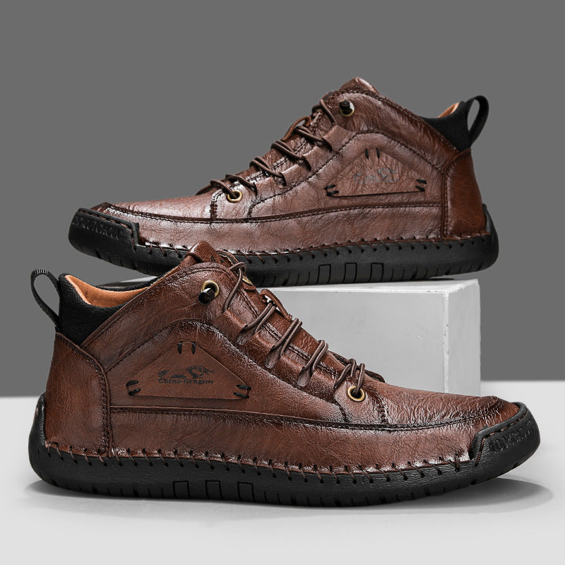 Baskets homme montantes surpiquées - Marron