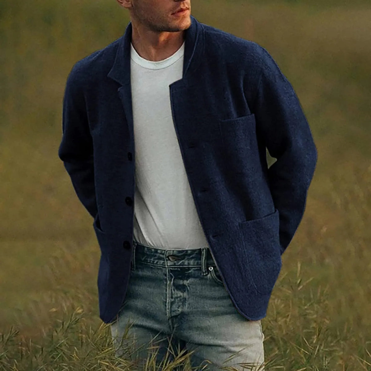 Blazer Élégant pour Homme avec Poches - Bleu marine