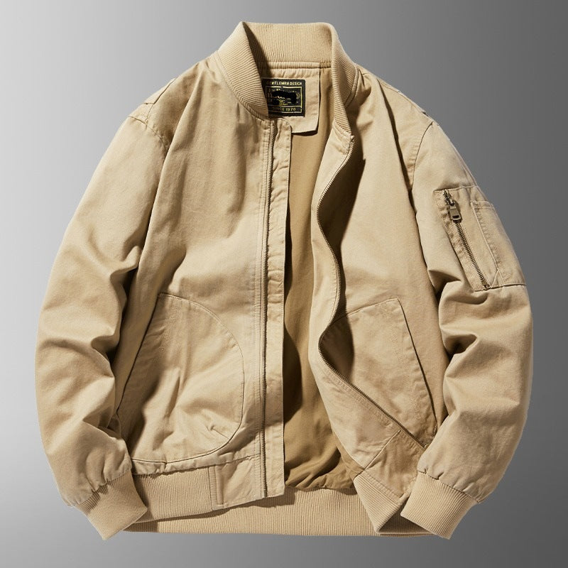 Blouson Bombardier Décontracté Premium pour Homme – Coupe Ample avec Col Montant - Kaki