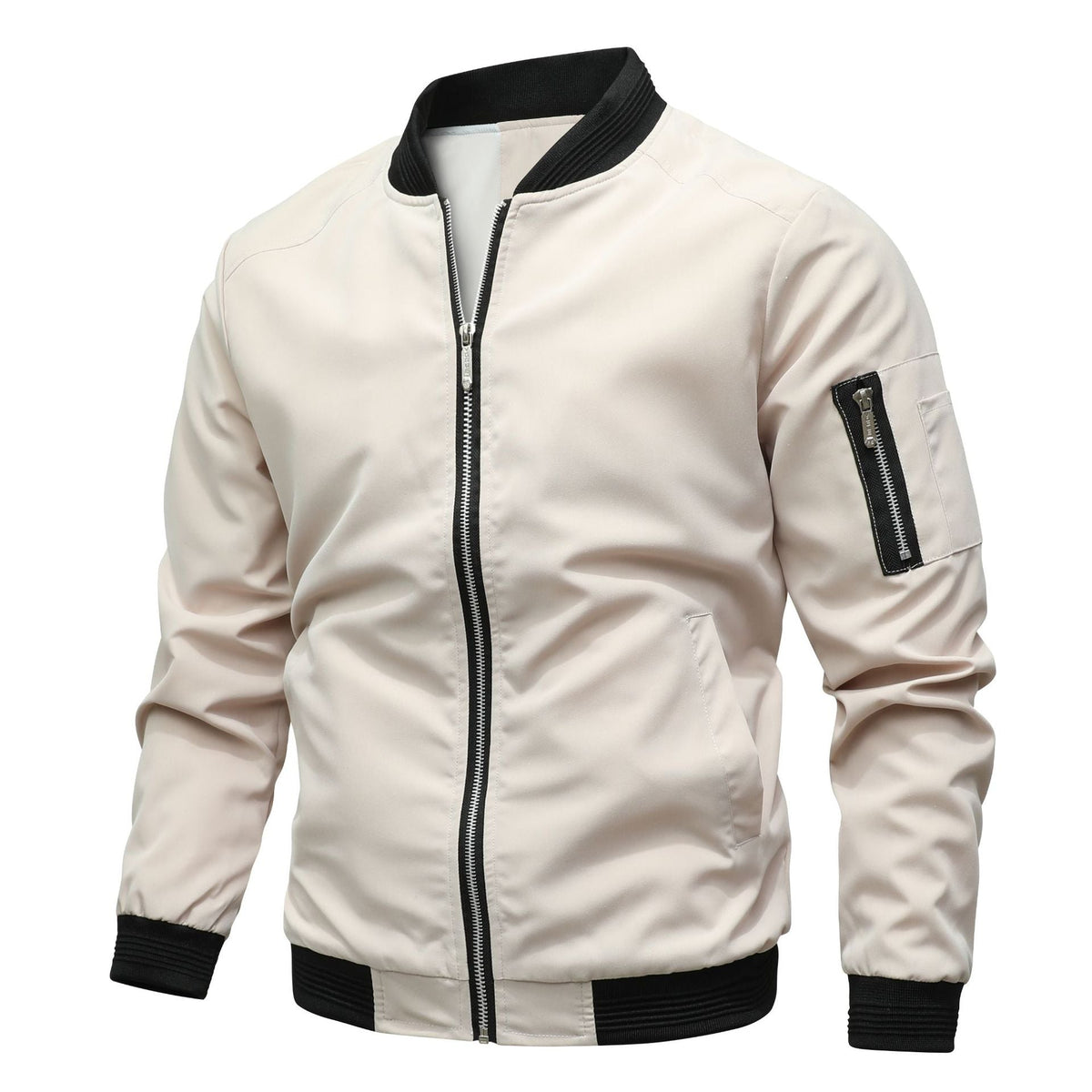Blouson Bomber Homme à Fermeture Éclair – Stylé et Tendance - Beige