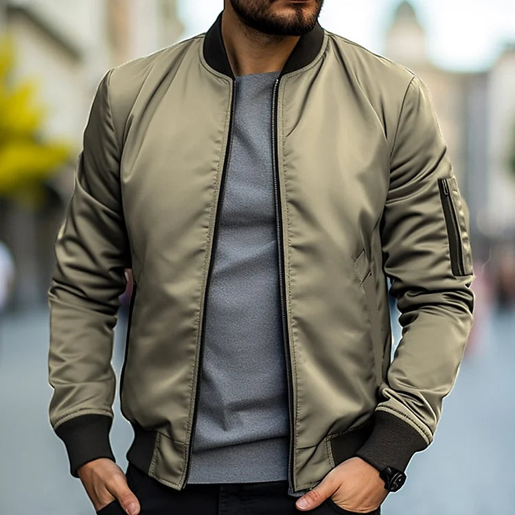 Blouson Bomber Homme à Fermeture Éclair – Stylé et Tendance - Khaki