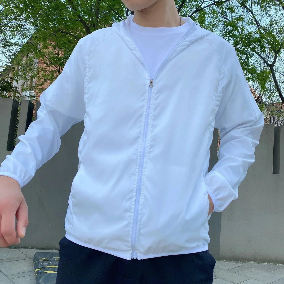 Blouson homme zippé à capuche - Blanc