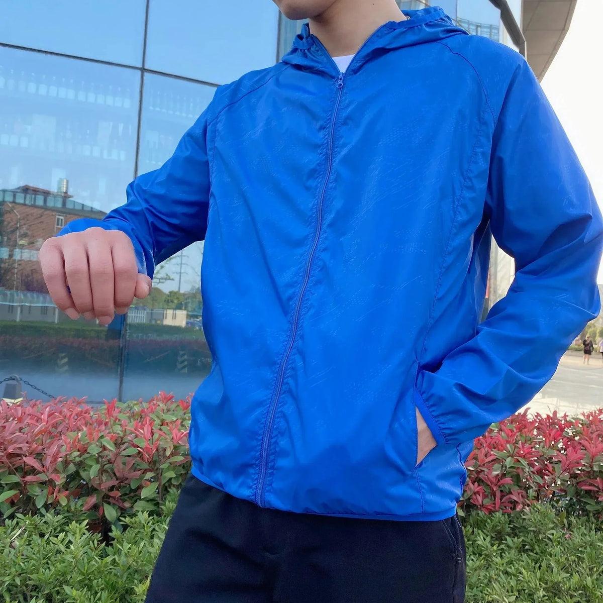 Blouson homme zippé à capuche - Bleu