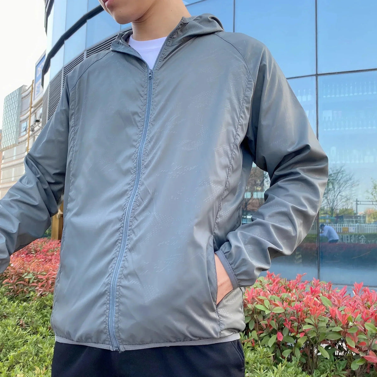 Blouson homme zippé à capuche - Gris