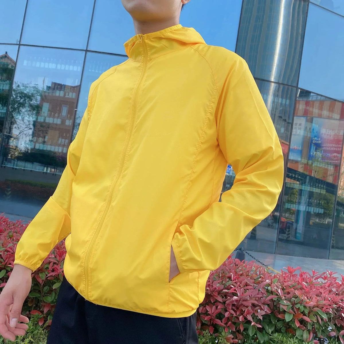 Blouson homme zippé à capuche - Jaune