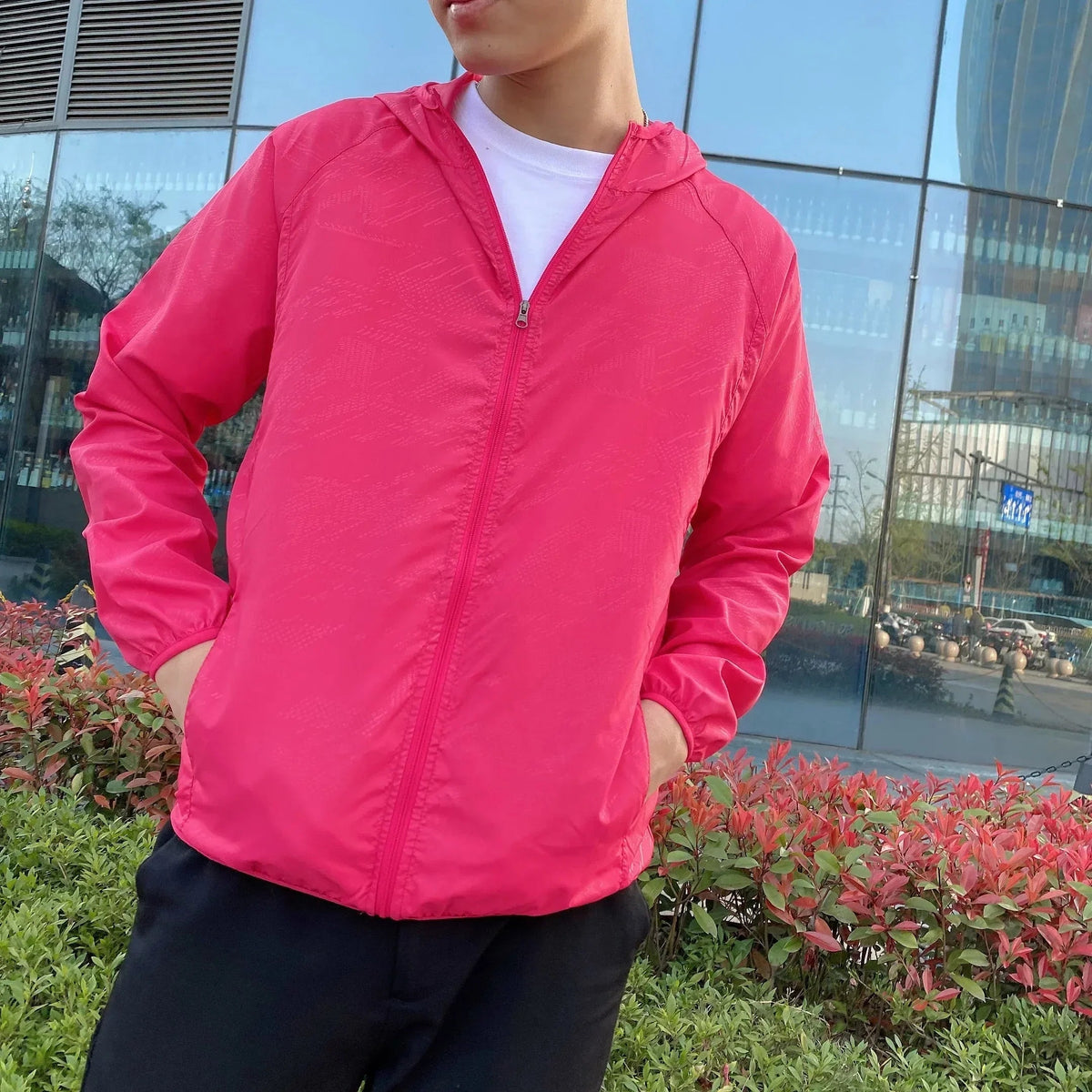 Blouson homme zippé à capuche - Rose