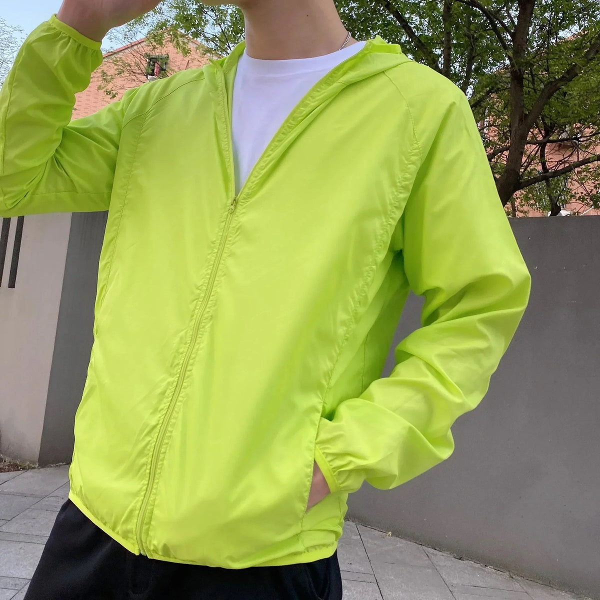 Blouson homme zippé à capuche - Vert clair