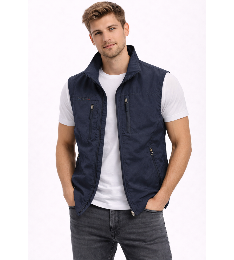 Bodywarmer homme zippe a col montant - Pratique et polyvalent - Bleu marine