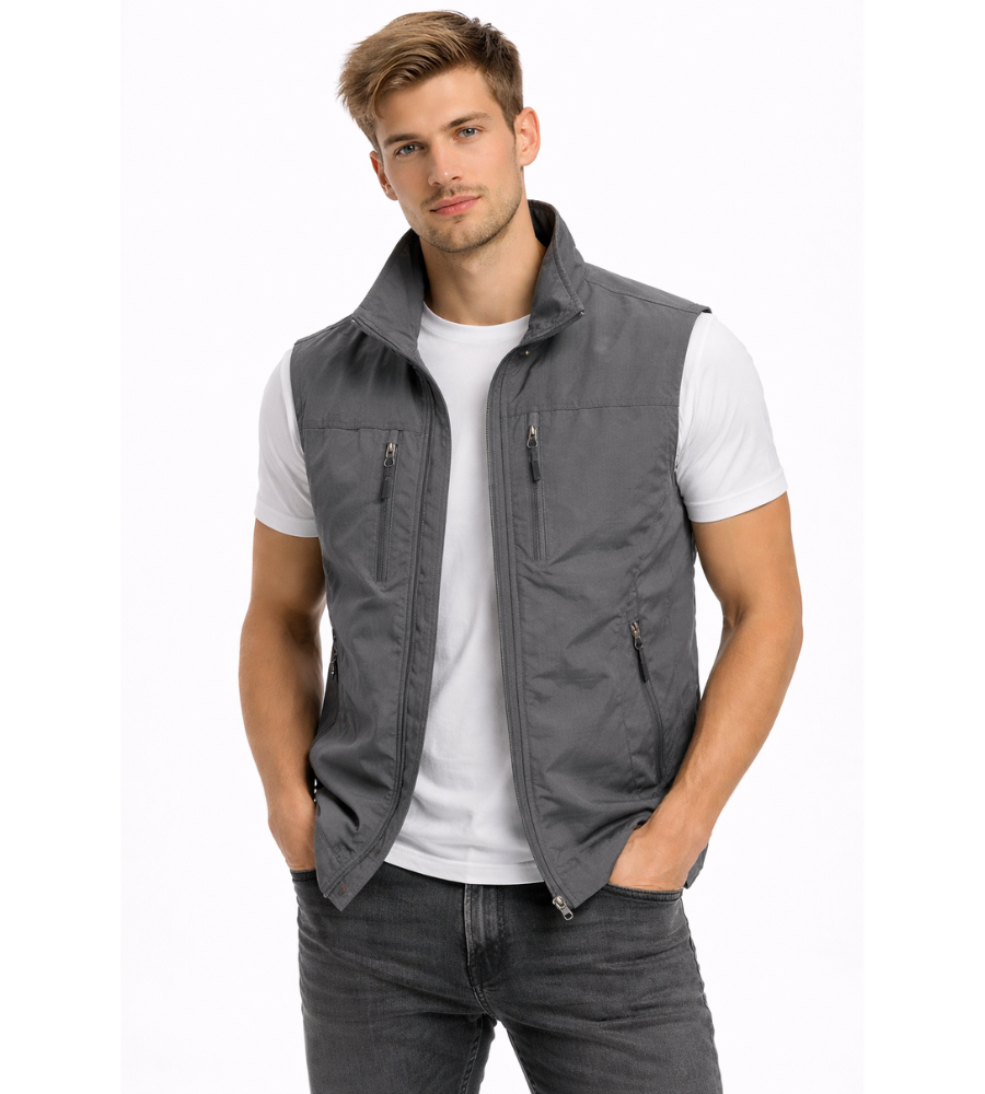 Bodywarmer homme zippe a col montant - Pratique et polyvalent - Gris