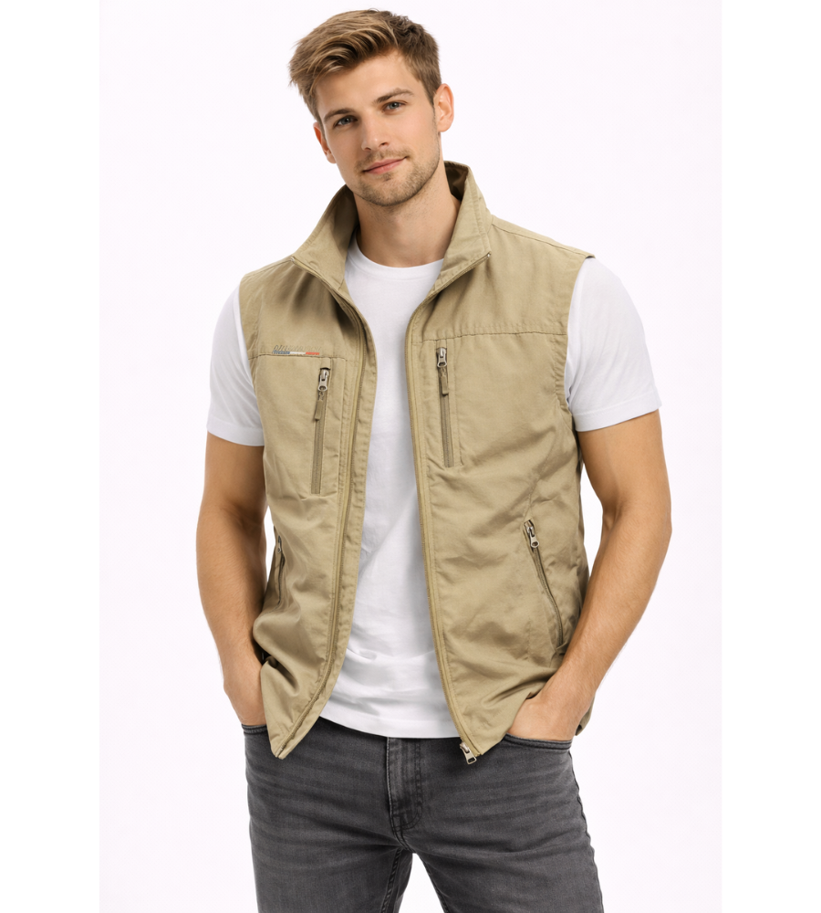 Bodywarmer homme zippe a col montant - Pratique et polyvalent - Kaki