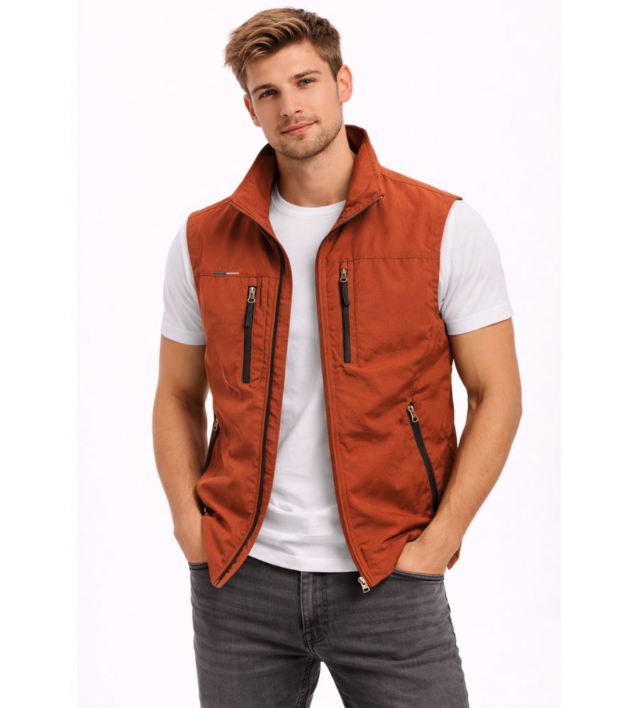 Bodywarmer homme zippe a col montant - Pratique et polyvalent - Rouge