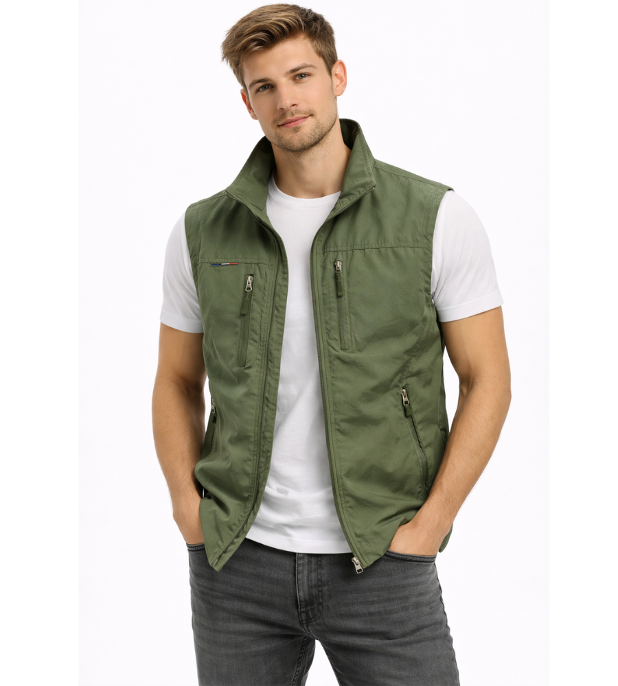 Bodywarmer homme zippe a col montant - Pratique et polyvalent - Vert