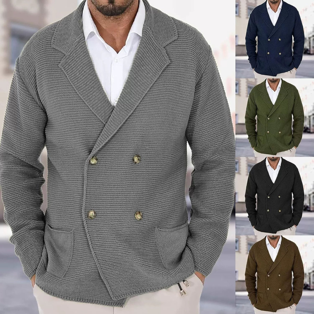 Cardigan Homme à Col Revers – Pull Fitté à Boutonnage Double en Maille Légère - image 1