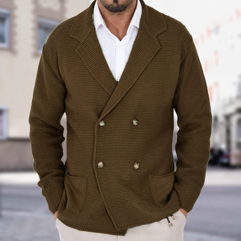 Cardigan Homme à Col Revers – Pull Fitté à Boutonnage Double en Maille Légère - Brun