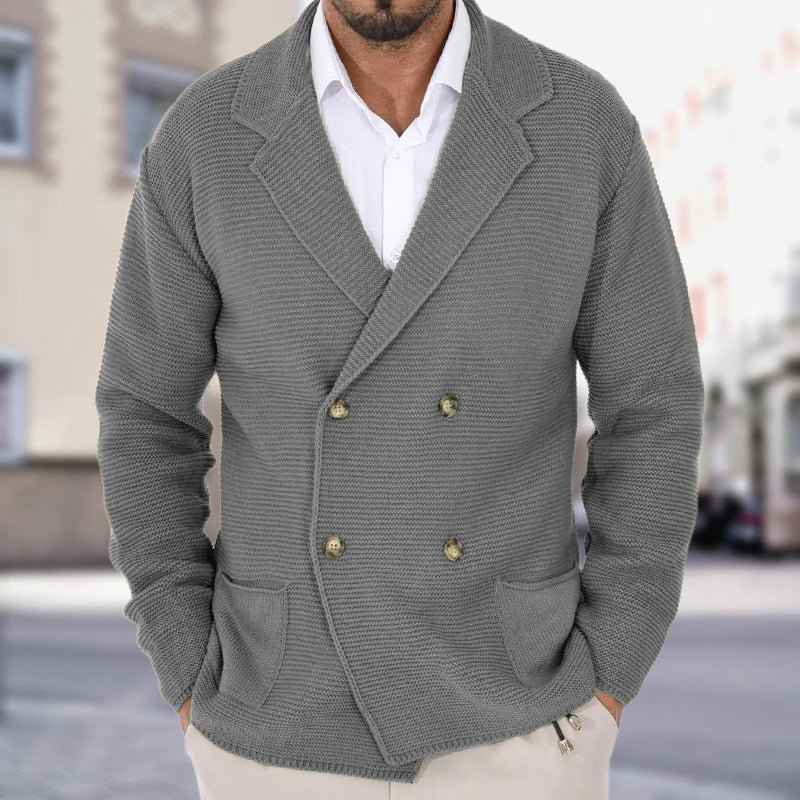 Cardigan Homme à Col Revers – Pull Fitté à Boutonnage Double en Maille Légère - Gris