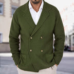Cardigan Homme à Col Revers – Pull Fitté à Boutonnage Double en Maille Légère - Vert armée