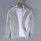 Cardigan Homme à Maille Côtelée Zippé – Pull Classique avec Fermeture Éclair - Gris clair