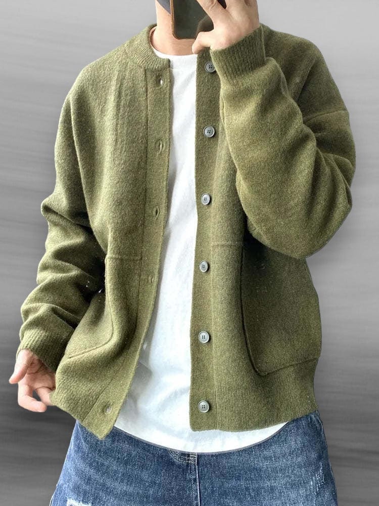 Cardigan Homme en Laine à Boutons et Coupe Ample – Douceur et Confort Quotidien - Vert
