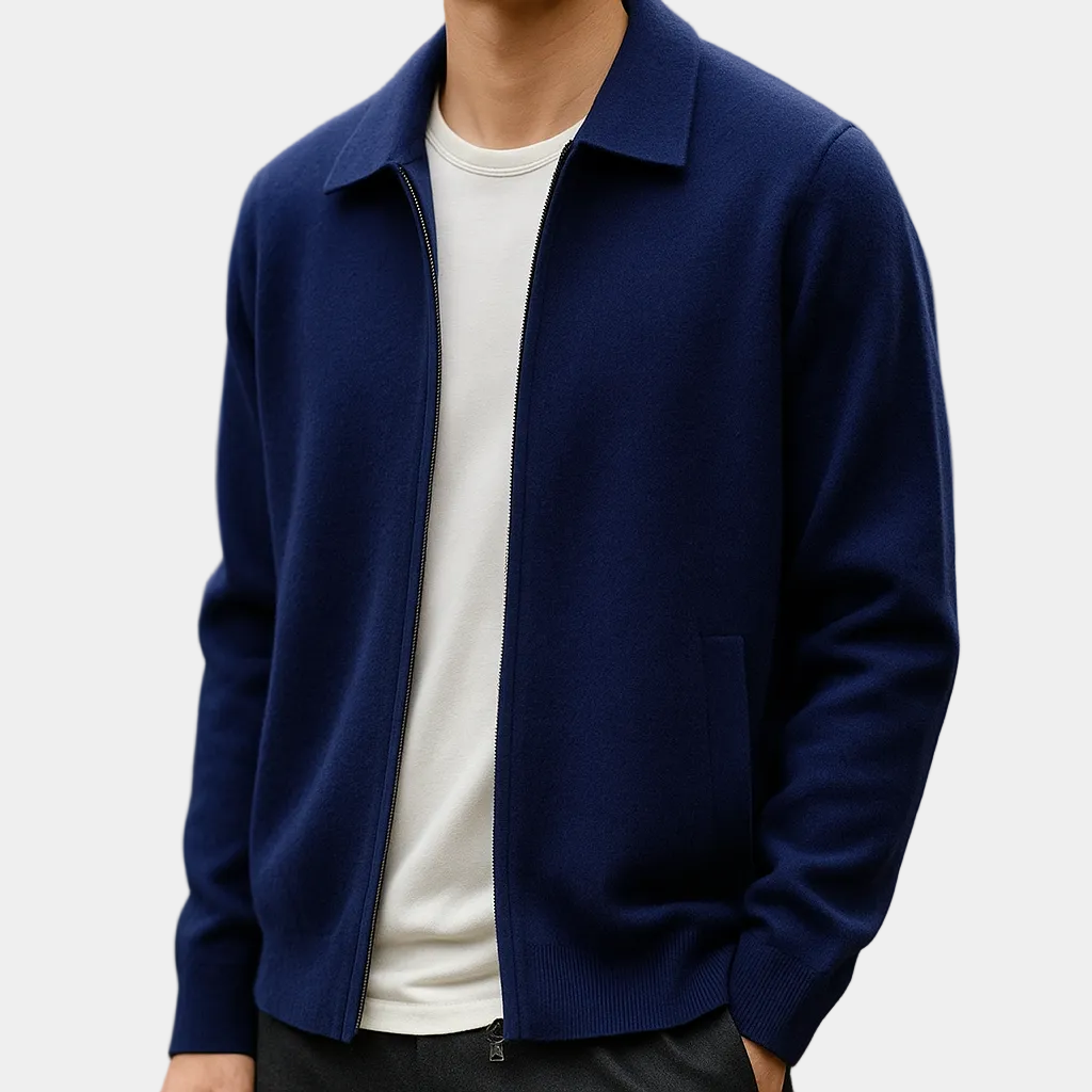 Cardigan homme zippé col chemise - image 1