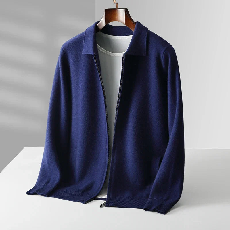 Cardigan homme zippé col chemise - Bleu