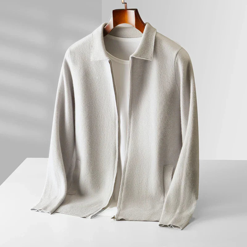 Cardigan homme zippé col chemise - Ivoire