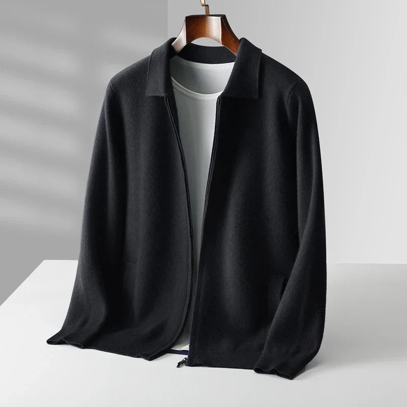 Cardigan homme zippé col chemise - Noir