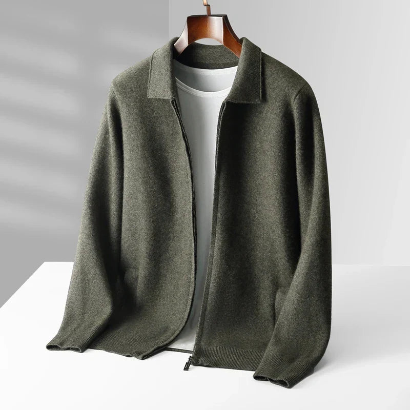 Cardigan homme zippé col chemise - Vert
