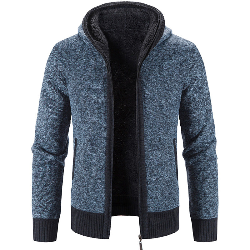 Cardigan zippé confortable et élégant pour homme – Tricot à capuche avec poches - Bleu