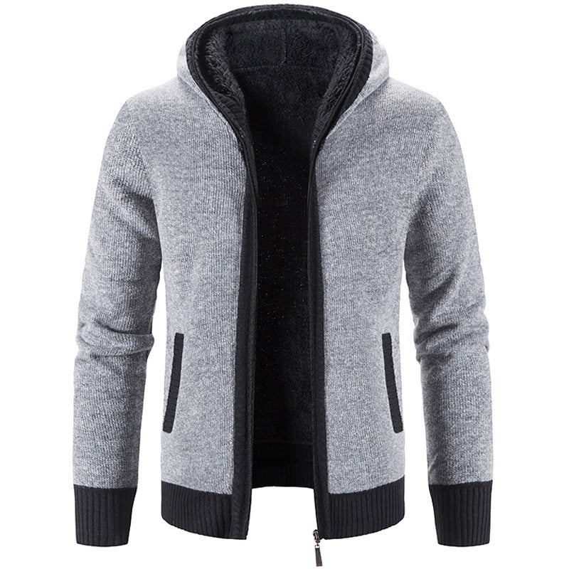 Cardigan zippé confortable et élégant pour homme – Tricot à capuche avec poches - Gris