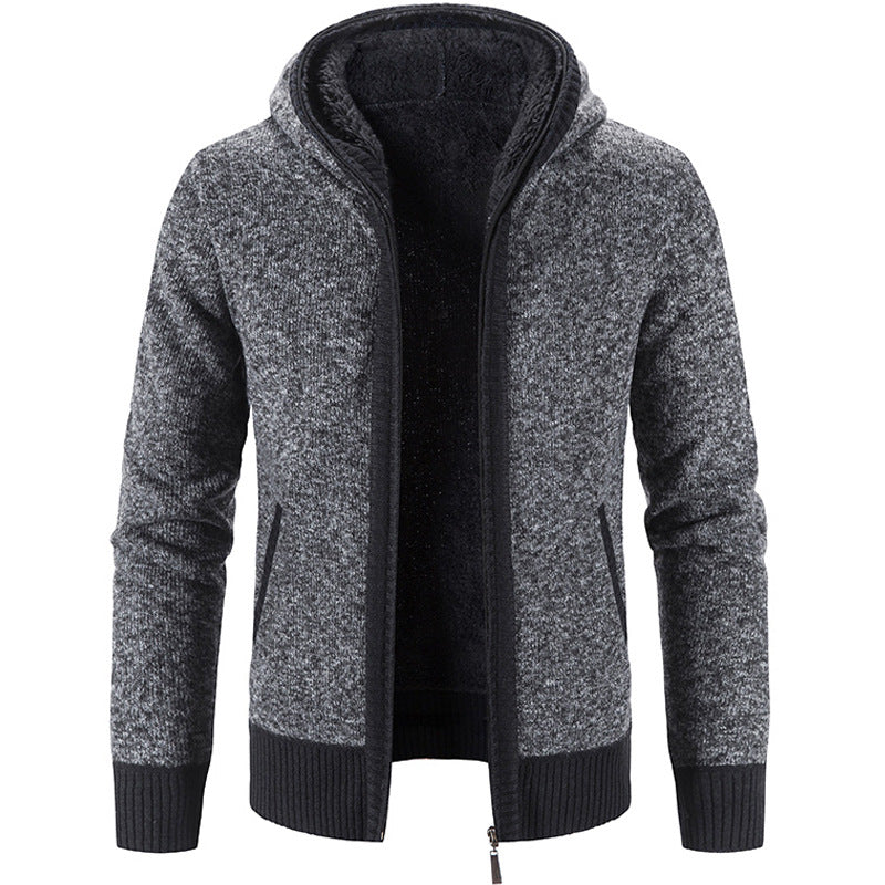 Cardigan zippé confortable et élégant pour homme – Tricot à capuche avec poches - Gris foncé