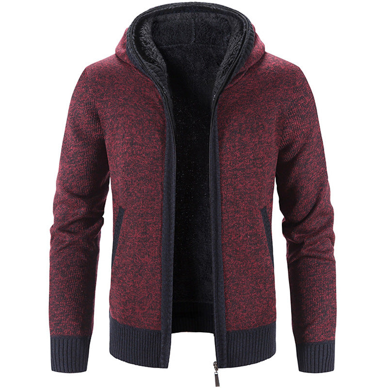 Cardigan zippé confortable et élégant pour homme – Tricot à capuche avec poches - Rouge
