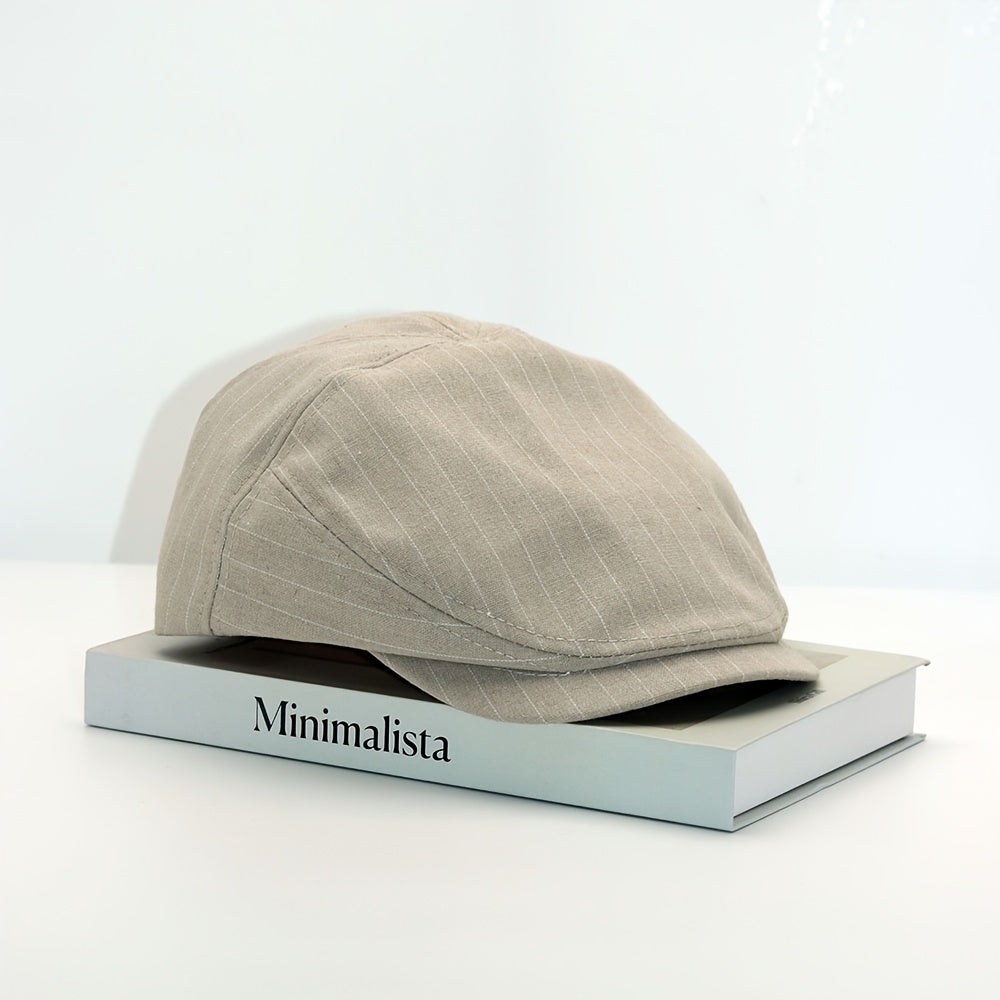 Casquette plate homme à rayures fines - Beige