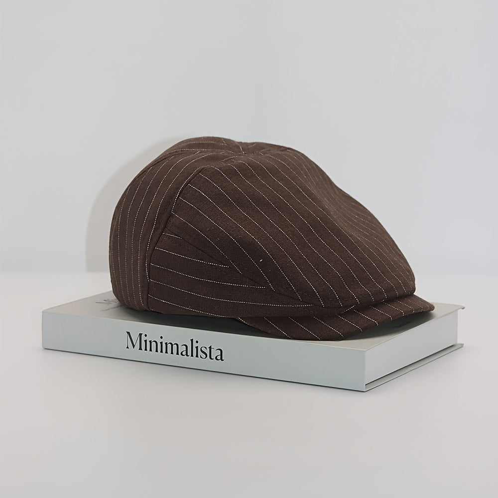 Casquette plate homme à rayures fines - Marron foncé