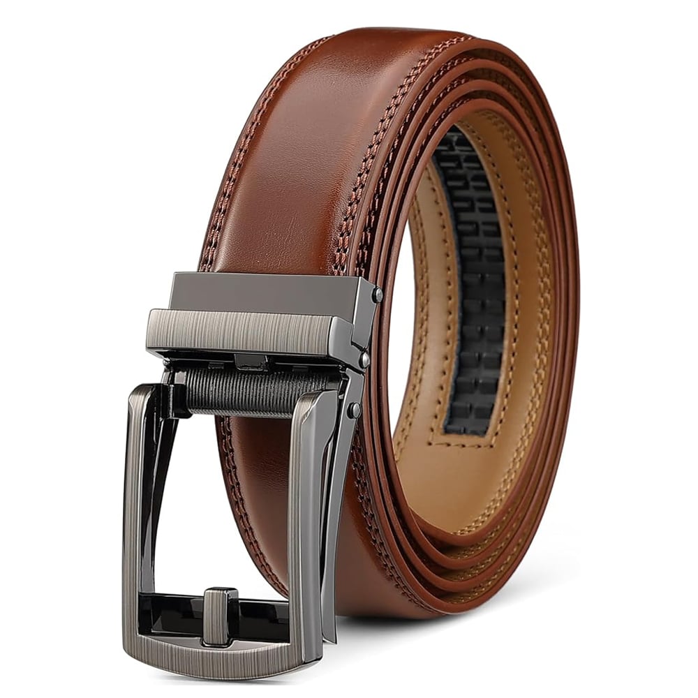 Ceinture en cuir à cliquet pour homme avec fermeture à pression – Style ajustable décontracté et formel - image 1