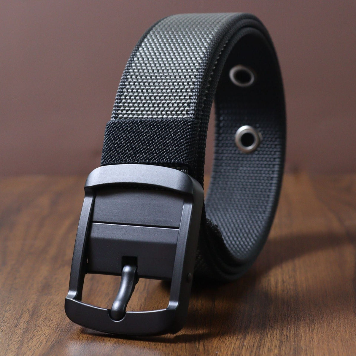 Ceinture en nylon rotative pour homme – Style polyvalent à boucle à ardillon double face - Noir Gris - 120cm