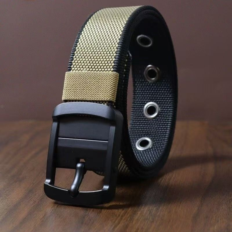 Ceinture en nylon rotative pour homme – Style polyvalent à boucle à ardillon double face - Noir Kaki - 120cm