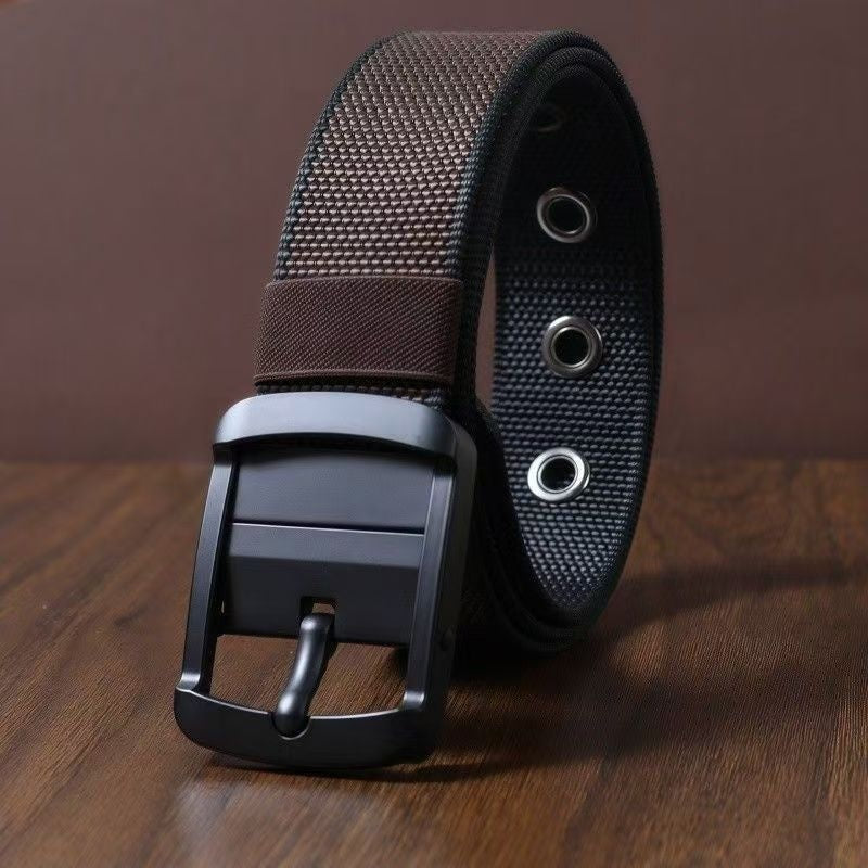 Ceinture en nylon rotative pour homme – Style polyvalent à boucle à ardillon double face - Noir Marron - 120cm