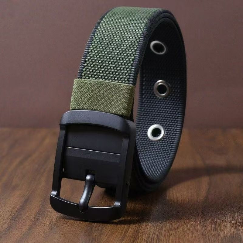 Ceinture en nylon rotative pour homme – Style polyvalent à boucle à ardillon double face - Noir Vert Armée - 120cm