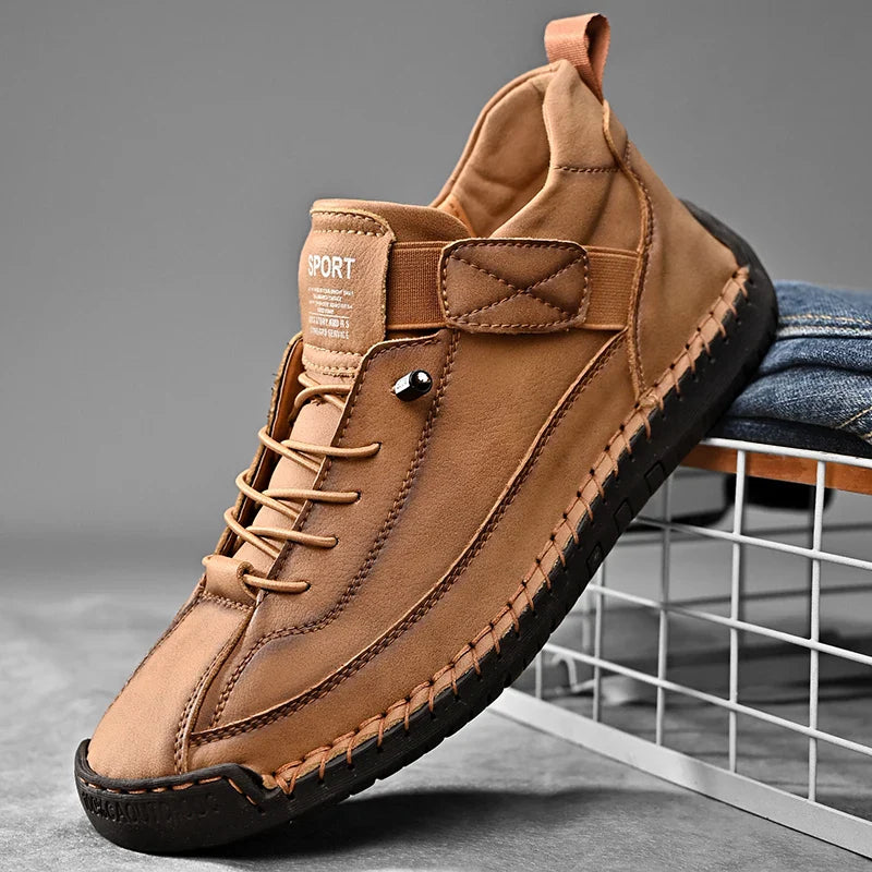 Chaussures homme à lacets bande élastique - Marron