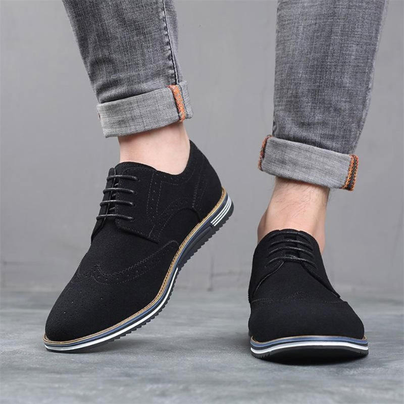 Chaussures Homme Noires En Daim À Lacets Plates - image 8