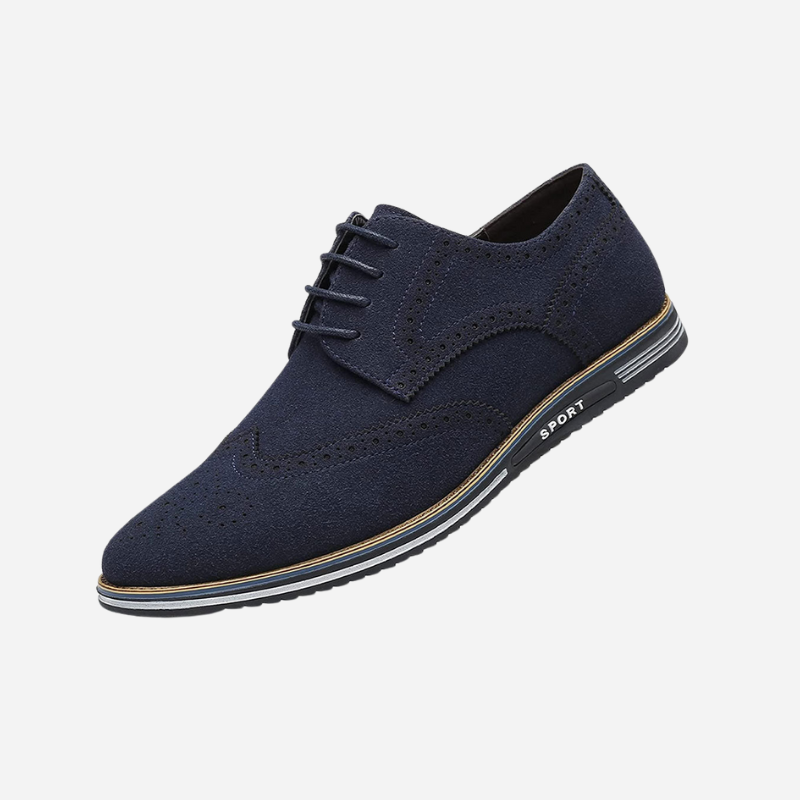 Chaussures Homme Noires En Daim À Lacets Plates - Bleu