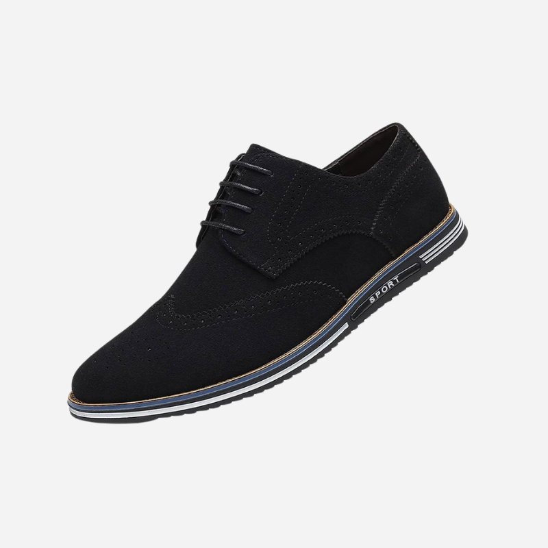 Chaussures Homme Noires En Daim À Lacets Plates - Noir
