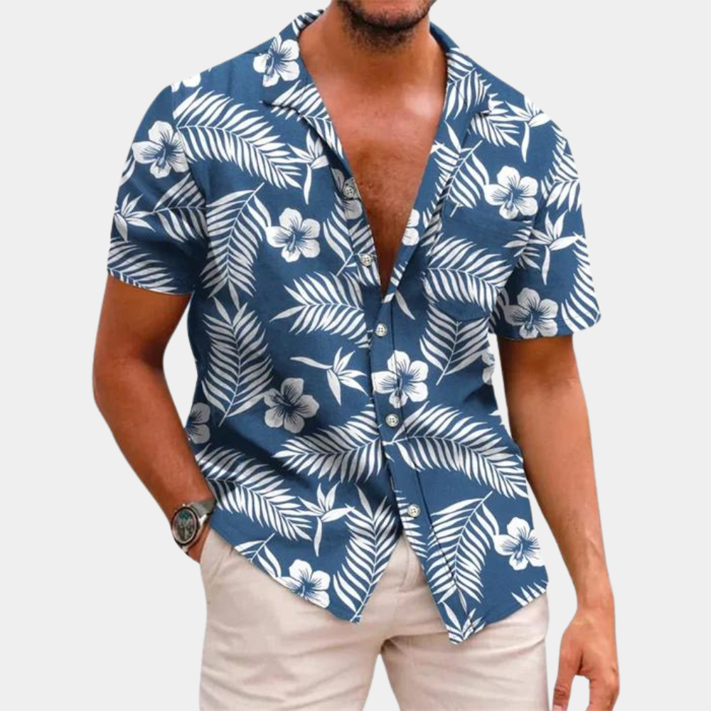 Chemise à Manches Courtes pour Homme – Légère & Fleurie - Bleu