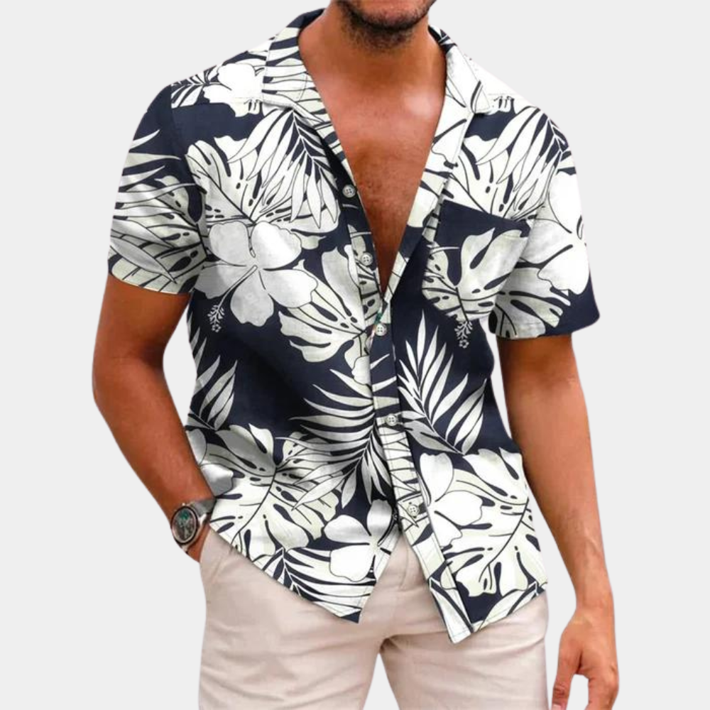 Chemise à Manches Courtes pour Homme – Légère & Fleurie - Noir