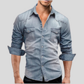 Chemise ajustée légère en jean à boutons homme – Style classique au quotidien - Bleu