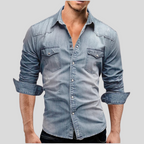 Chemise ajustée légère en jean à boutons homme – Style classique au quotidien - Bleu
