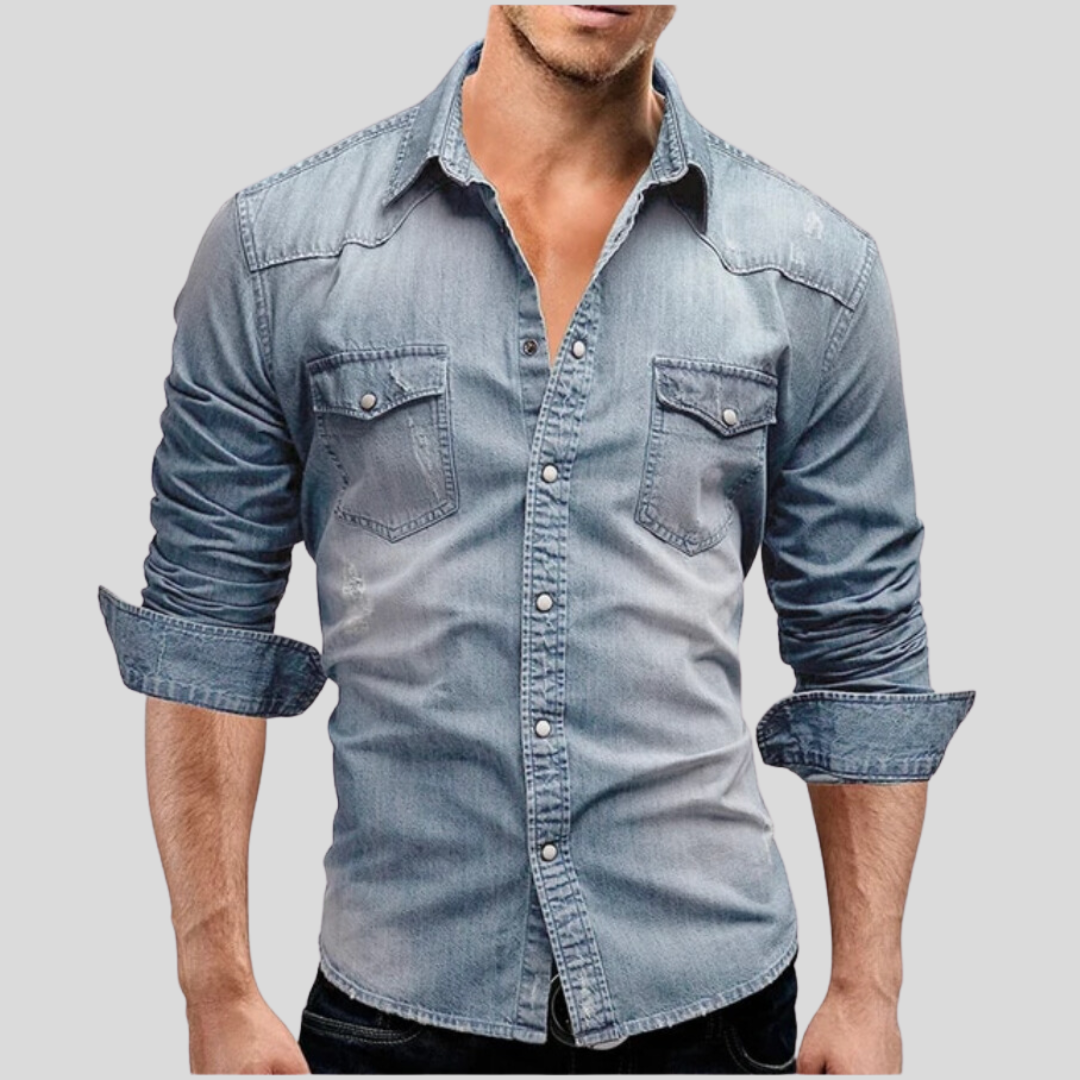 Chemise ajustée légère en jean à boutons homme – Style classique au quotidien - Bleu