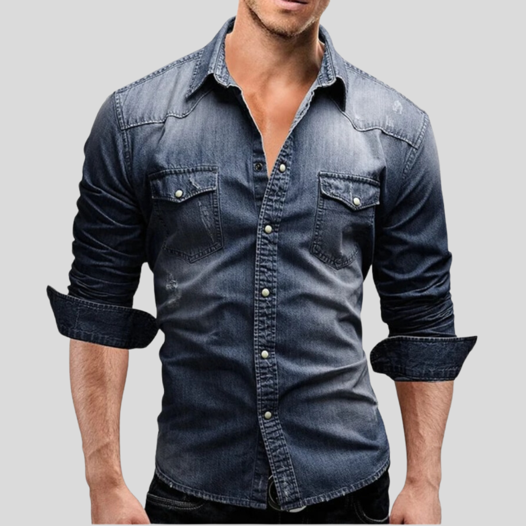 Chemise ajustée légère en jean à boutons homme – Style classique au quotidien - Bleu foncé