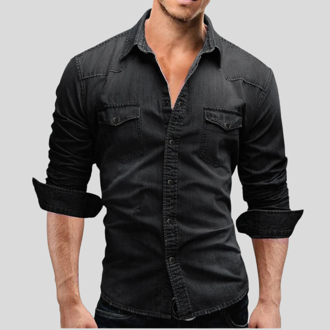 Chemise ajustée légère en jean à boutons homme – Style classique au quotidien - Gris foncé